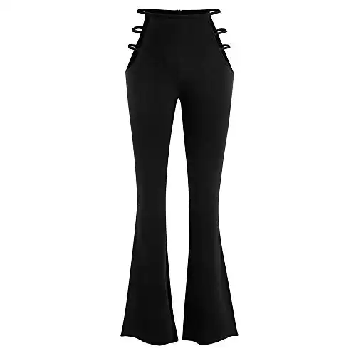 ZAFUL Women's High Waist Cut Out Pants Ladder Bootcut Textured Flare Pants Wide Leg Night Out Pants