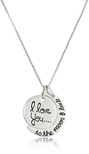 Amazon Collection Sterling Silver "I Love You To The Moon and Back" Pendant Necklace, 18"