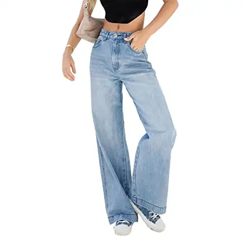 Women Patchwork Jeans High Waisted Straight Leg Stretch Denim Pants Girls Fashion Color Block Patch Jeans