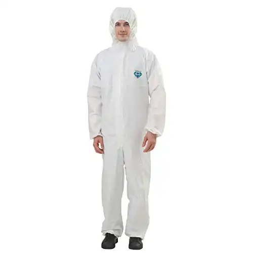 Medtecs Hazmat Suits - 6 Sizes Options (1 PC) - Fabric Passed AAMI Level 4 Disposable Coverall PPE Suit for Biohazard Chemical Protection - CoverU Full Body Protective Clothing with Hood | L