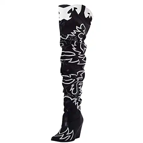 Cape Robbin Kelsey-21 Cowboy Boots Women, Over the Knee Western Cowgirl Boots with Chunky Block Heels, Fashion Dress Boots for Women