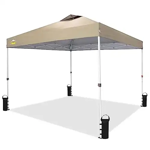 CROWN SHADES 10x10 Pop Up Canopy, Patented Center Lock One Push Tent Canopy, Newly Designed Storage Bag, 8 Stakes, 4 Ropes, Beige