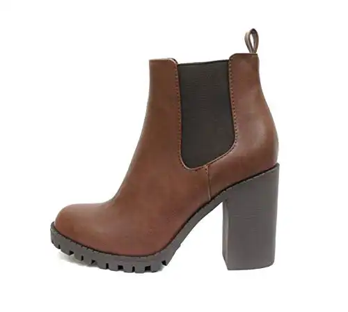 Soda Glove - Ankle Boot w/Lug Sole Elastic Gore and Chunky Heel