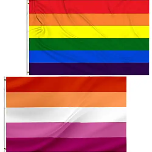 Rainbow Flag and Lesbian Pride Flag Gay Flag and Lesbian Flags（3x5 FT,Pack of 2）