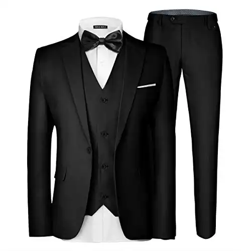 MAGE MALE Men's 3 Pieces Suit Elegant Solid One Button Slim Fit Single Breasted Party Blazer Vest Pants Set