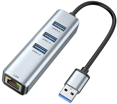 USB 3.0 to Ethernet Adapter,ABLEWE 3-Port USB 3.0 Hub with RJ45 10/100/1000 Gigabit Ethernet Adapter Support Windows 10,8.1,Mac OS, Surface Pro,Linux,Chromebook and More