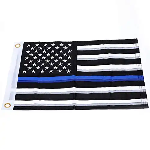 Yafeco U.S. 50 Star Sewn Boat Flag, Nylon Embroidered Police Officer Thin Blue Line Motorcycle Yacht Boat Ensign Nautical US American Flag Fully with Sewn Stripes, 12 x 18 inch