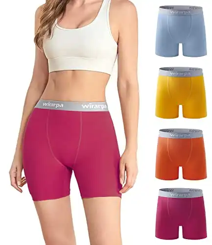 wirarpa Women's Boxer Briefs Cotton Underwear Anti Chafing Boy Shorts Panties 5.5" Inseam 4 Pack