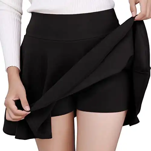 DJT FASHION Women's Casual Stretchy Flared Pleated Mini Skater Skirt with Shorts