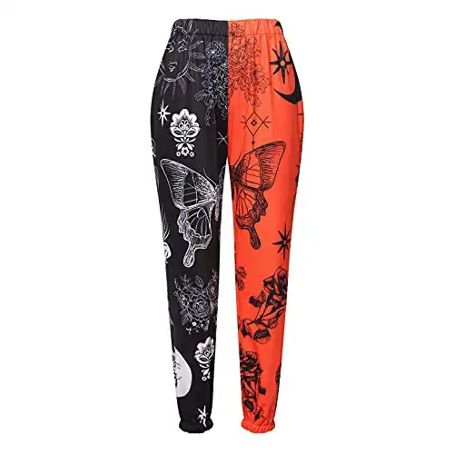 Amuver Women's Boho Hippie Harem Pants High Smocked Waist Printed Patchwork Sweatpants Yoga 90S Goth Baggy Casual Trousers