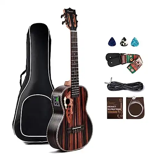 26 inch Caramel CT904 Ebony Tenor LCD color display Electric Professional Player Beginners Ukulele Uke Kit Bundle Padded Gig bag Strings,Strap