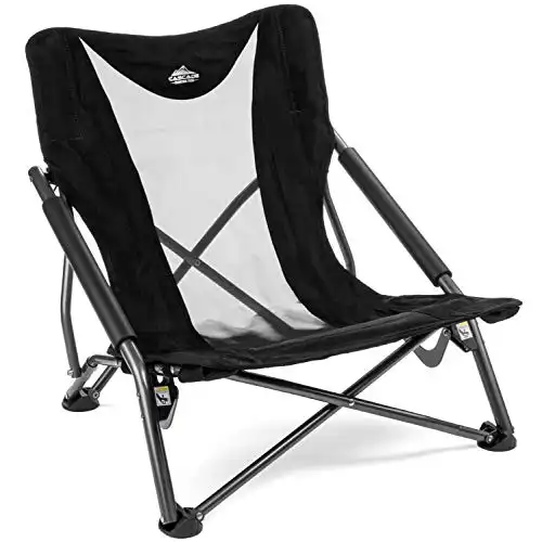 Cascade Mountain Tech Camping Chair - Low Profile Folding Chair for Camping, Beach, Picnic, Barbeques, Sporting Event with Carry Bag , Black