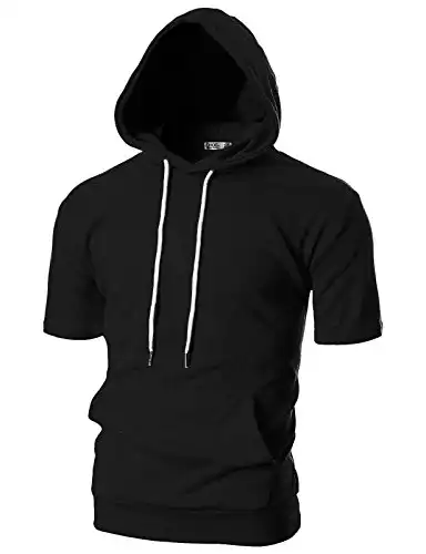 Ohoo Mens Short Sleeve Pullover Hoodie Slim Fit Lightweight Hooded Sweatshirt