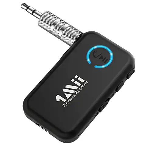 1Mii Bluetooth 5.0 Music Receiver for Car/Home Stereo, Aux Bluetooth Adapter for Car with Volume Control Supports Hands Free Calls, 16H Battery Life