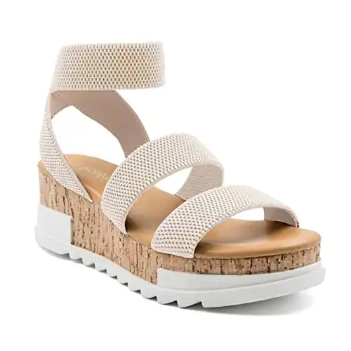 Athlefit Women's Wedge Sandals Platform Sandals Cork Elastic Strap Sandals