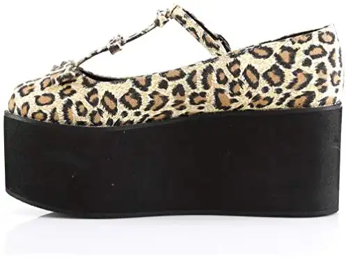 Demonia Women's Click 08 T-Strap,Leopard Print Canvas,US 7 M