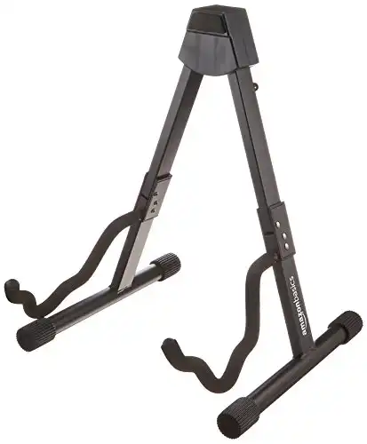 Amazon Basics Adjustable Guitar Folding A-Frame Stand for Acoustic and Electric Guitars with Non-Slip Rubber and Soft Foam Arms, Fully Assembled