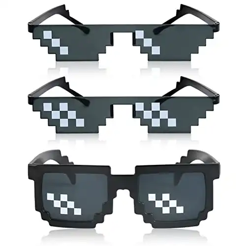 [3 Pack] Thug Life Sunglasses, Men Women Glass 8 Bit Pixel Mosaic Glasses Photo Props Unisex Sunglass Toy - Black