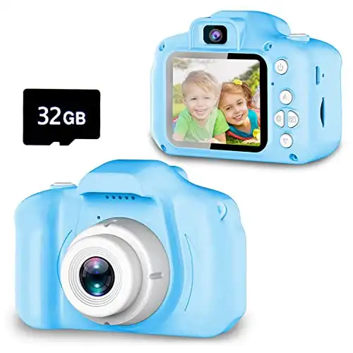 Seckton Upgrade Kids Selfie Camera, Christmas Birthday Gifts for Boys Age 3-9, HD Digital Video Cameras for Toddler, Portable Toy for 3 4 5 6 7 8 Year Old Boy with 32GB SD Card-Blue