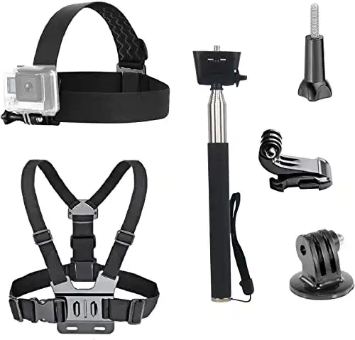 VVHOOY 3 in 1 Universal Action Camera Accessories Kit - Head Strap Mount/Chest Harness/Selfie Stick Compatible with Gopro Hero 11 10 9 8 7 6 5/AKASO EK7000/V50/Brave 7/Dragon Touch Action Camera