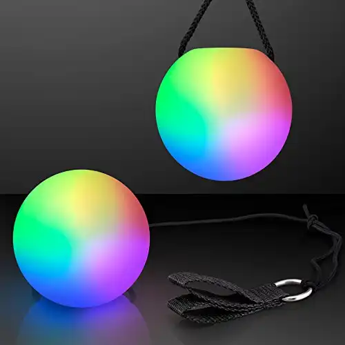 LED Poi Ball Swirling Light Rave Toy (Set of 2) Color Changing Poi Balls