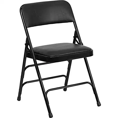 Flash Furniture 4 Pack HERCULES Series Curved Triple Braced & Double Hinged Black Vinyl Metal Folding Chair