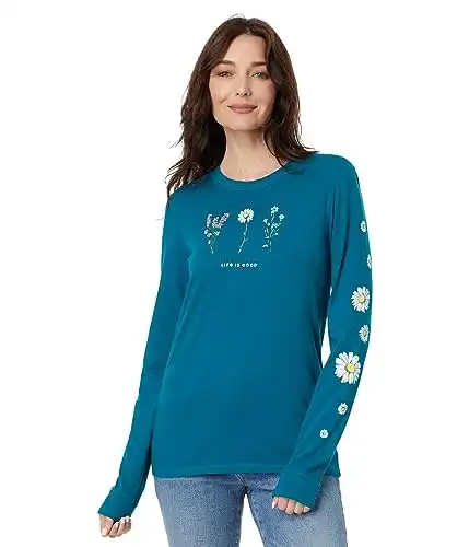 Women's Detailed Wildflowers Long Sleeve Crusher Tee