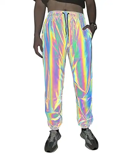 LZLRUN Rainbow Reflective Shorts Pants Men Fluorescent Trousers Casual Night Jogger