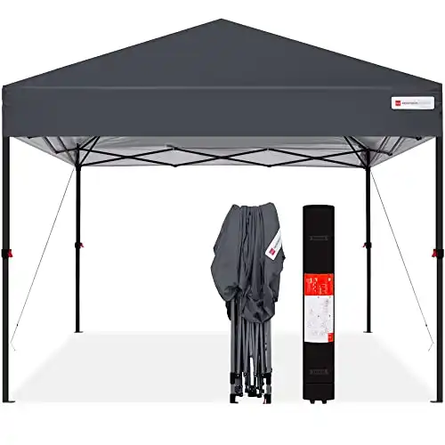 Best Choice Products 10x10ft 1-Person Setup Pop Up Canopy Tent Instant Portable Shelter w/ 1-Button Push, Straight Legs, Wheeled Carry Case, Stakes - Gray