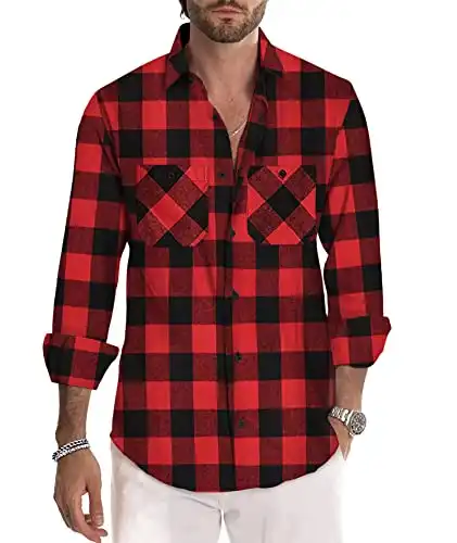 Deer Lady Flannel Shirt for Men Casual Button Down Shirts Long Sleeve Regular Fit Plaid Flannel Shirts Pack of 2/ Pack of 1