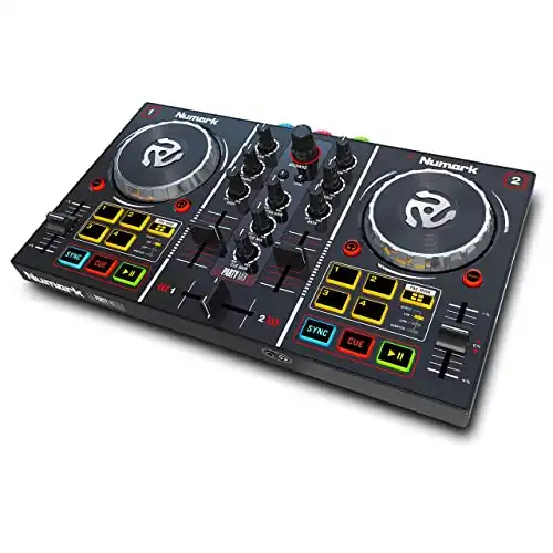 Numark Party Mix - Complete DJ Controller Set for Serato DJ with 2 Decks, Party Lights, Headphone Output, Performance Pads and Crossfader/Mixer