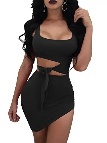 GOBLES Womens Sexy Bodycon Cut Out Sleeveless Outfit Mini Club Tank Dress