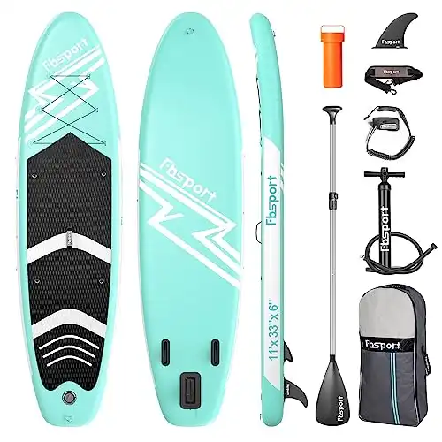 FBSPORT 11' Premium Stand Up Paddle Board, Yoga Board with Durable SUP Accessories & Carry Bag | Wide Stance, Surf Control, Non-Slip Deck, Leash, Paddle and Pump for Youth & Adult