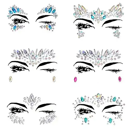 6 Sets Women Mermaid Face Gems Glitter,Rhinestone Rave Festival Face Jewels,Crystals Face Stickers, Eyes Face Body Temporary Tattoos