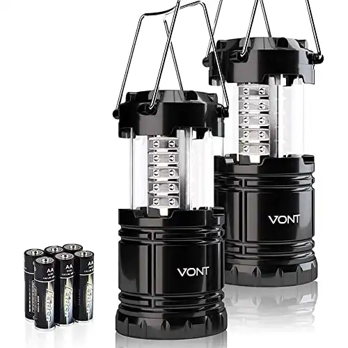 Vont 2 Pack LED Camping Lantern, Super Bright Portable Survival Lanterns, Must Have During Hurricane, Emergency, Storms, Outages, Original Collapsible Camping Lights/Lamp (Batteries Included)