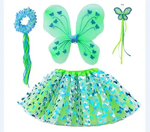 Danballto Girls White Fairy Wings Wand for Birthday Party Set Costume