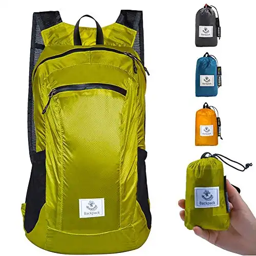 4Monster Hiking Daypack,Water Resistant Lightweight Packable Backpack for Travel Camping Outdoor (Yellow green, 16L)