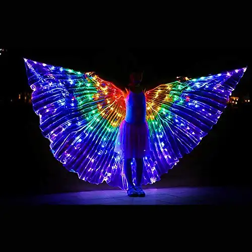 YOUDirect LED Belly Dance Wings Girls Colorful Butterfly Wings with Telescopic Stick