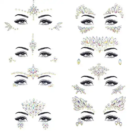 Noctilucent Face Gems Luminous Temporary Tattoo Stickers Acrylic Crystal Glitter Stickers Waterproof Face Jewels Rainbow Tears Rhinestone for Party, Rave Festival, Dress-up of ZLXIN(8 Pcs A Set)