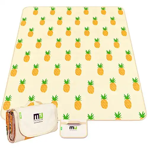 MIU COLOR Picnic Blankets, Extra Large 80"x 60" Outdoor Beach Blanket, Lightweight Handy Mat Tote for Spring Summer Camping, Beach, Park, Patio on Grass (A-Pineapple)