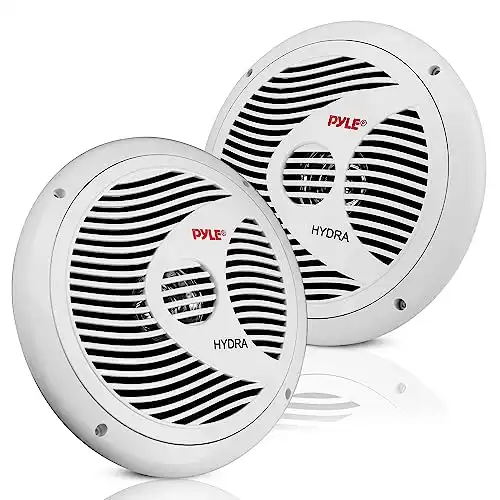 Pyle 6.5 Inch Dual Marine Speakers - 2 Way Waterproof and Weather Resistant Outdoor Audio Stereo Sound System with 150 Watt Power, Polypropylene Cone and Cloth Surround - 1 Pair - PLMR60W (White)