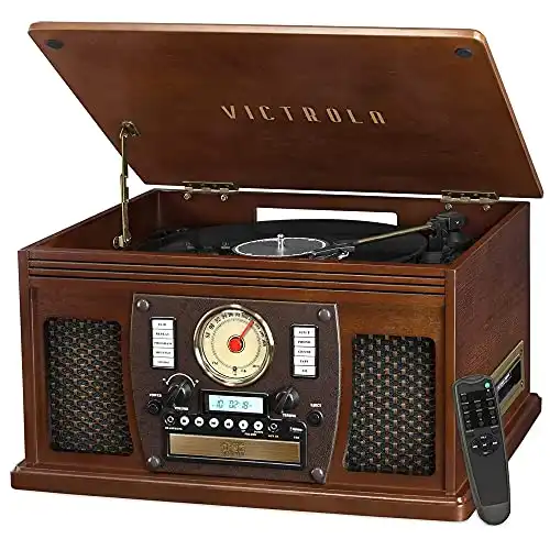 Victrola 8-in-1 Bluetooth Record Player & Multimedia Center, Built-in Stereo Speakers - Turntable, Wireless Music Streaming, Real Wood | Espresso