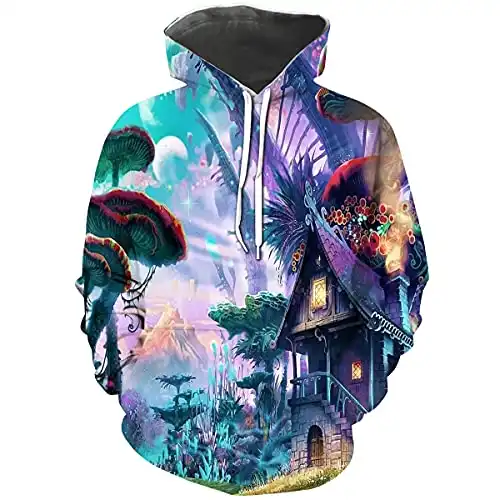 Fiswaki Mushroom Art Abstract Hoodie Men's 3D Printing Colorful Pattern Pullover