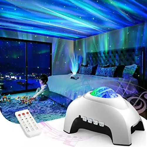 AIRIVO Star Projector, Galaxy Projector Northern Lights, Aurora Projector & Music Speaker & White Noise, Night Light Projector for Kids Adults, for Bedroom, Room Decor, Party, Ceiling(White)