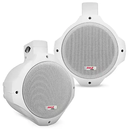 Pyle Waterproof Marine Wakeboard Tower Speakers - 6.5in Dual Subwoofer Speaker Set and 1” Tweeter with 200 Watt Power - 2-way Boat Audio Stereo System with Mounting Bracket - 1 Pair - PLMRW65 (White...