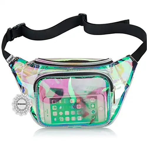 Shiny Neon Fanny Bag for Women Rave Festival Hologram Bum Travel Waist Pack (Clear Iridescent)