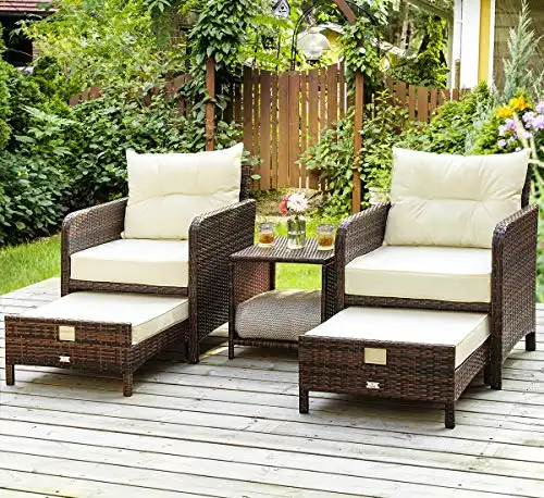 Pamapic 5 Pieces Wicker Patio Furniture Set Outdoor Patio Chairs with Ottomans Conversation Furniture with coffetable for Poorside Garden Balcony(Beige)